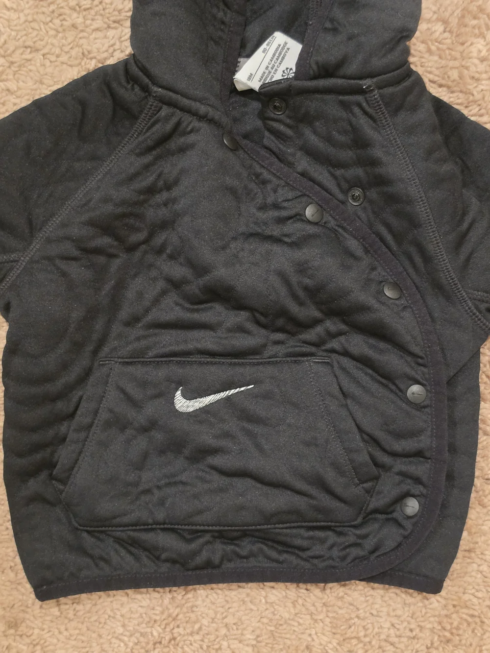 Nike Kids Black Hooded Puffer Pullover with Front Pocket
